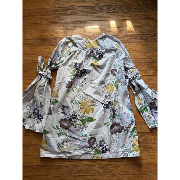 Free People Blouse Womens Small White Floral Bell Sleeve Tie Boho Top Pockets - Picture 8 of 10